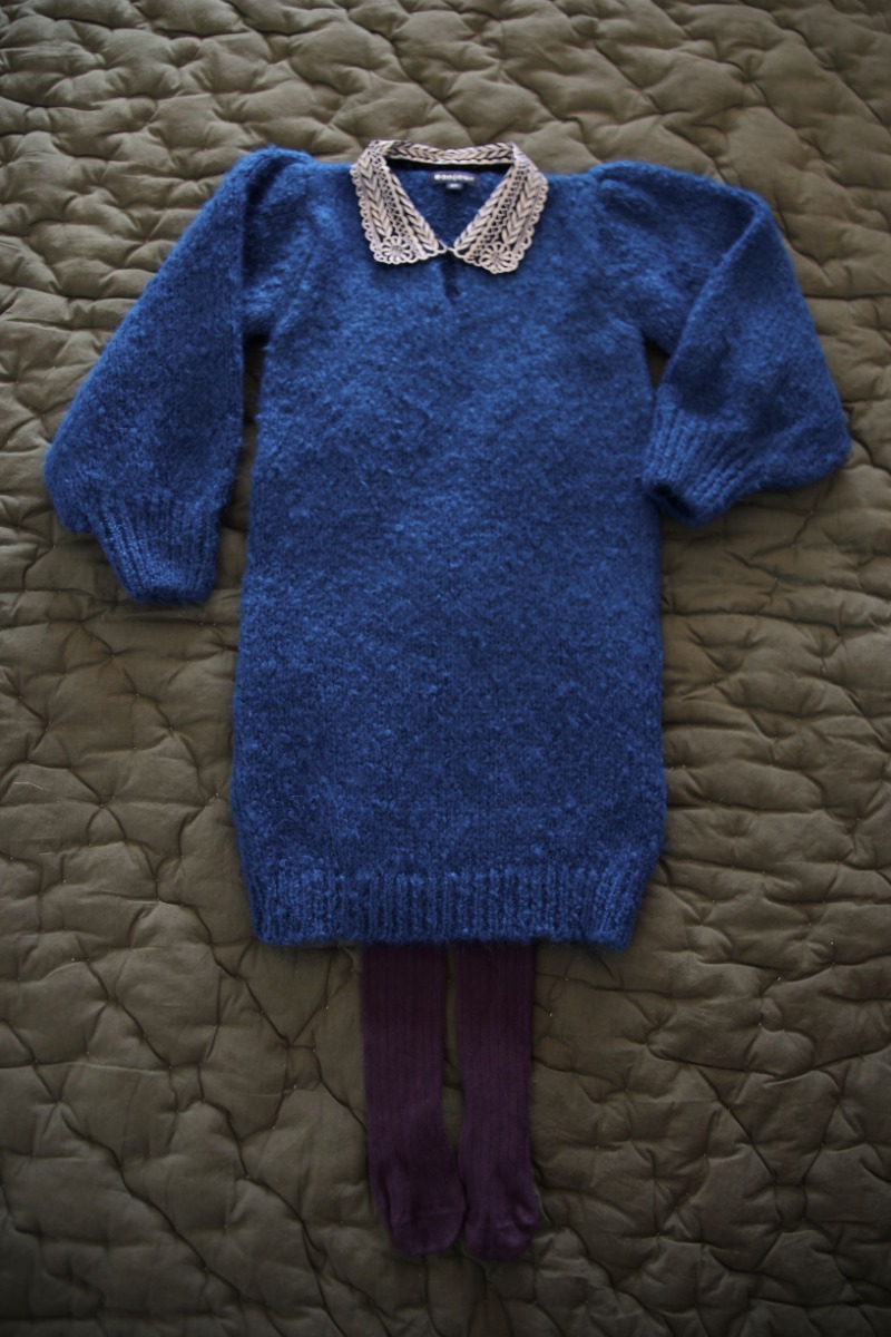 Dress - emb collar Knitted molhair blue yarn