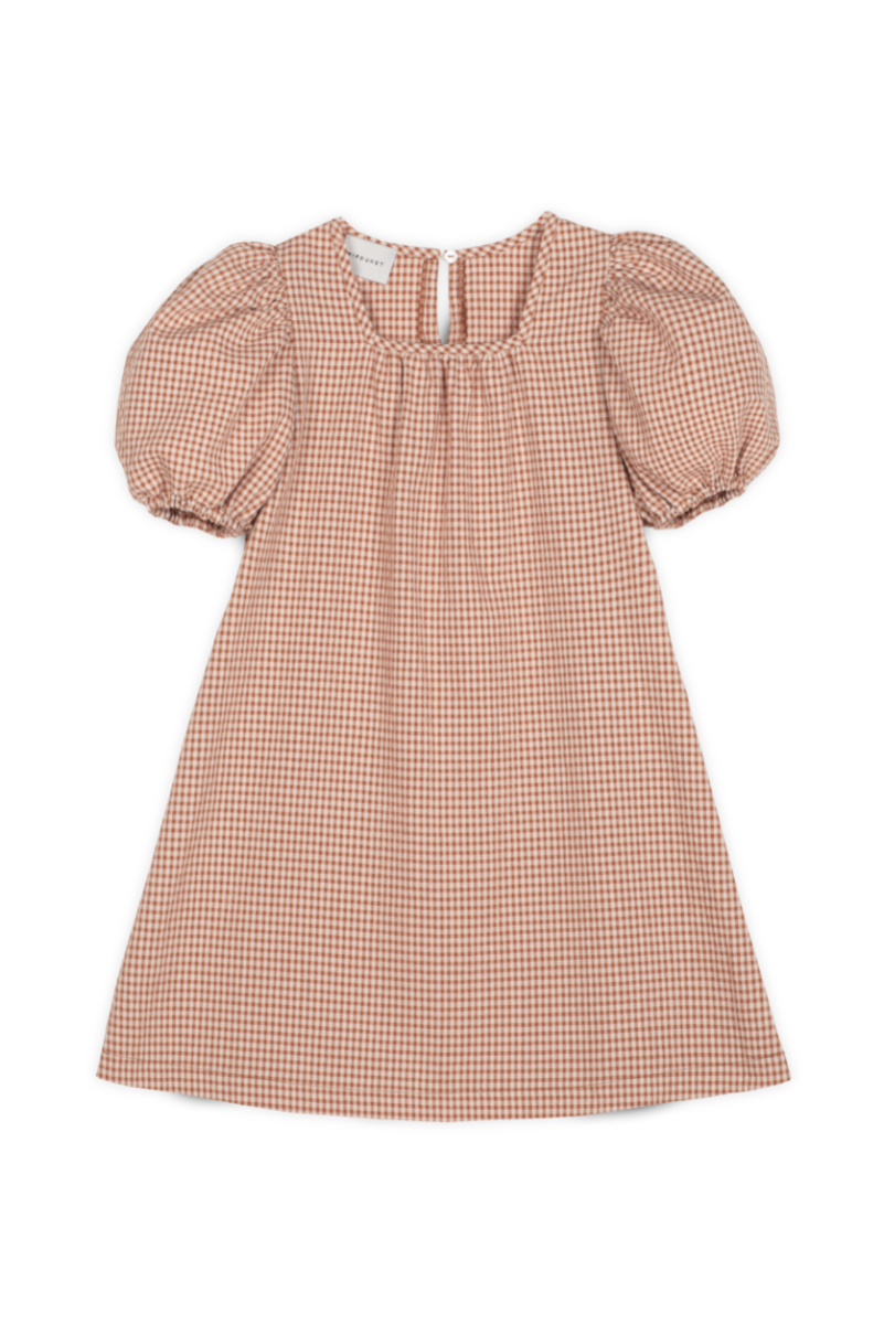 VICHY BALLOON SLEEVE DRESS(RUST)