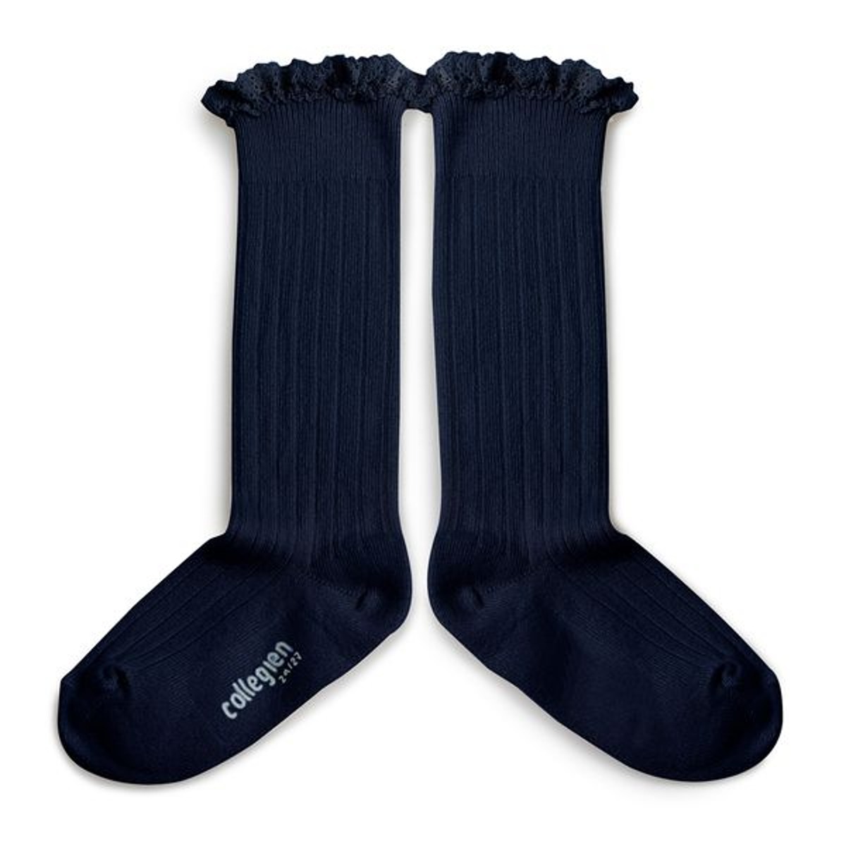 Lace-Trim Ribbed Knee-high Socks-Nuit Etoilée#044