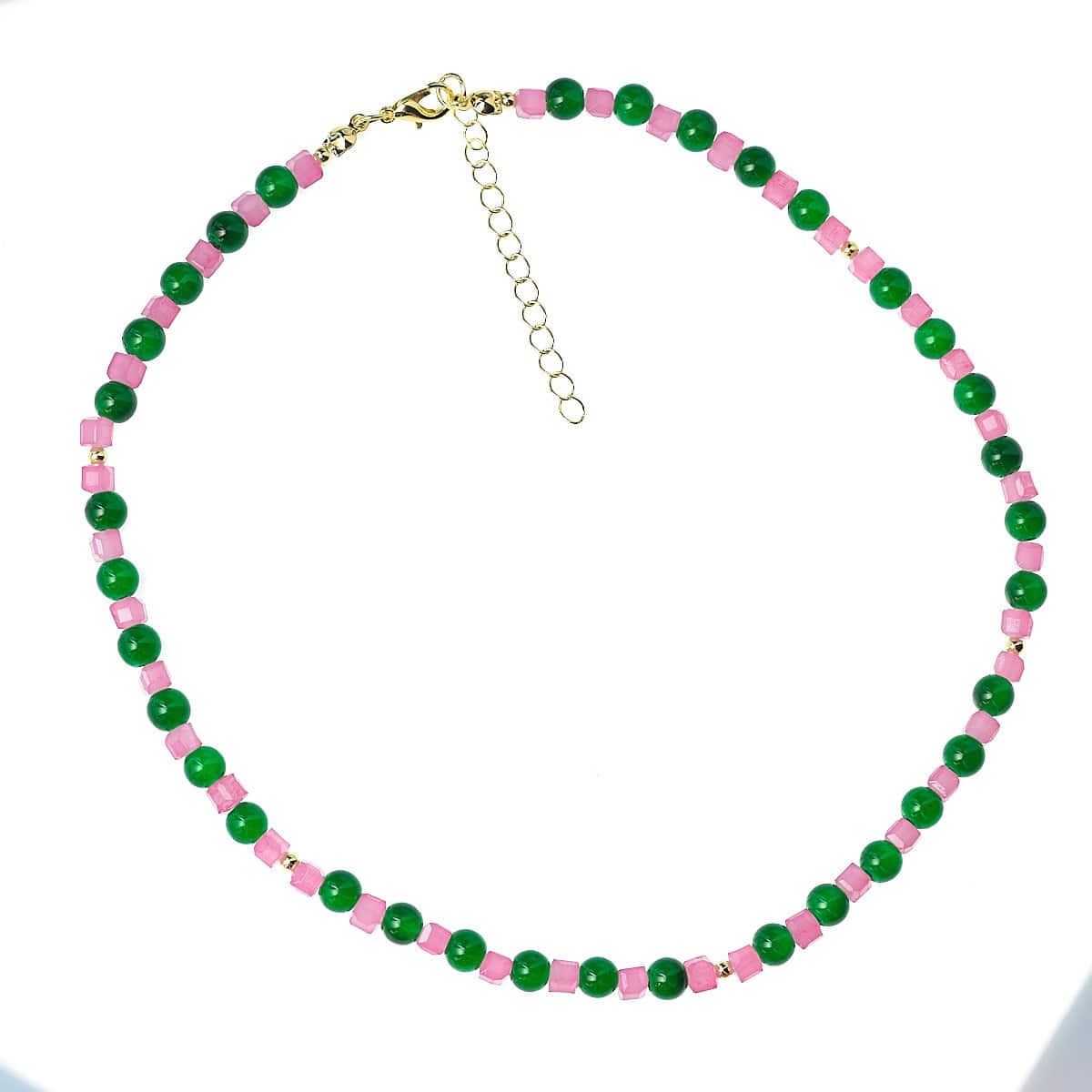 BEADED NECKLACE GREEN &amp; PINK